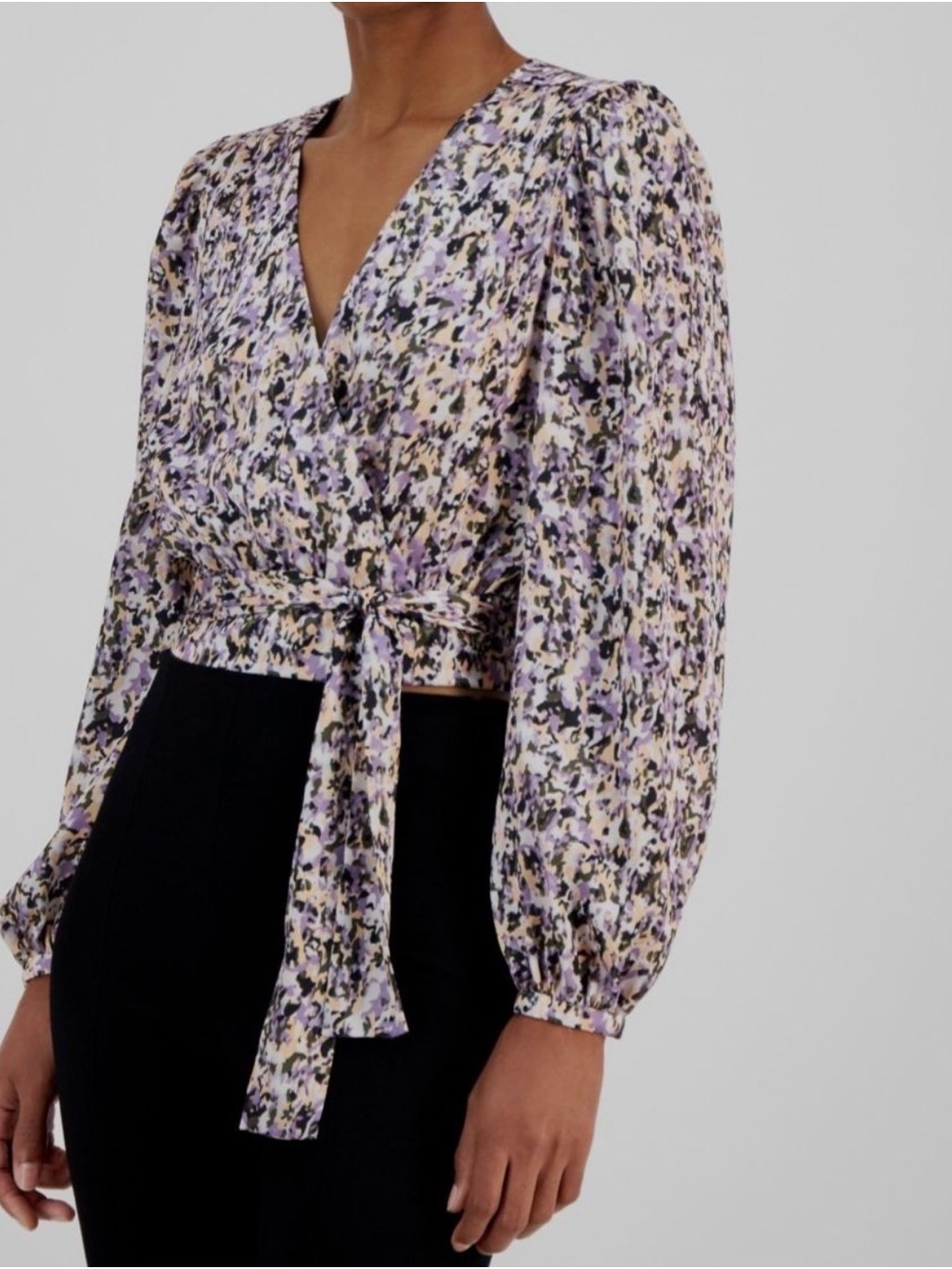 Boss Lavender Abstract Print Wrap Blouse with Tie
